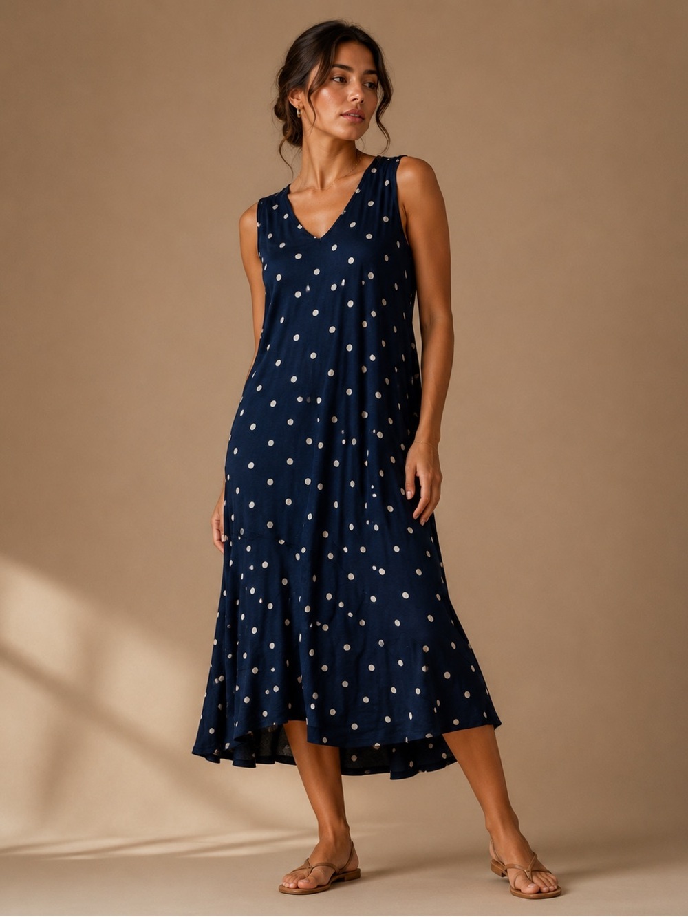 J.Jill Navy Polka Dot Maxi Dress XS Petite Coastal Quiet Luxury NWT